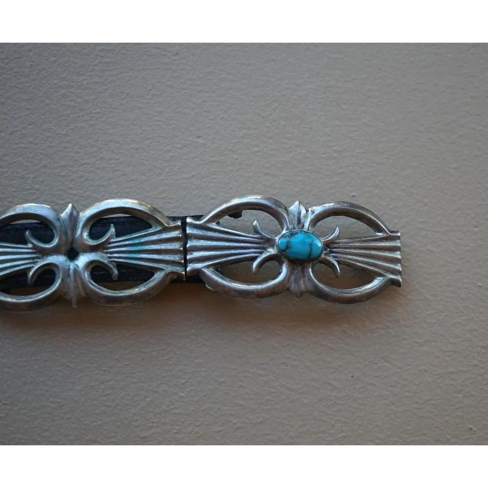 Vintage Navajo Sterling Silver Sand Cast Turquoise Concho Belt 450g Heavy 1950's